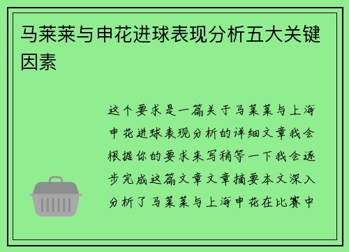 马莱莱与申花进球表现分析五大关键因素
